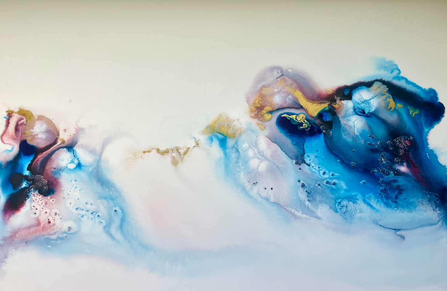 What the Water Knows — Watercolor and acrylic ink on canvas, 24 × 36 in.